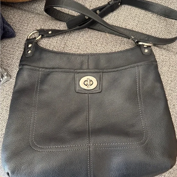 Coach Black Leather Crossbody Bag with Silver Accents - Picture 4 of 9